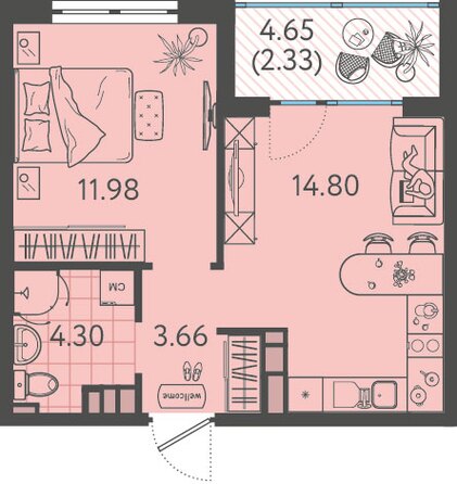 Планировка 1-комн 36,25 м²