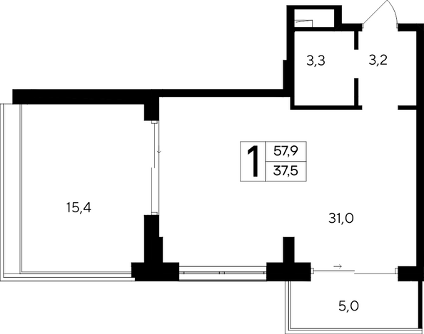 Планировка Апартамент 57,9 - 58,8 м²