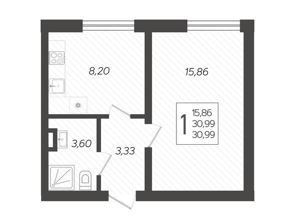 Планировка 1-комн 30,99 м²