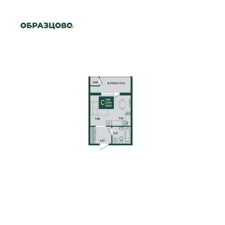Планировка Студия 26,93 м²