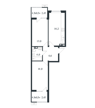 Планировка 2-комн 59,1 - 59,85 м²