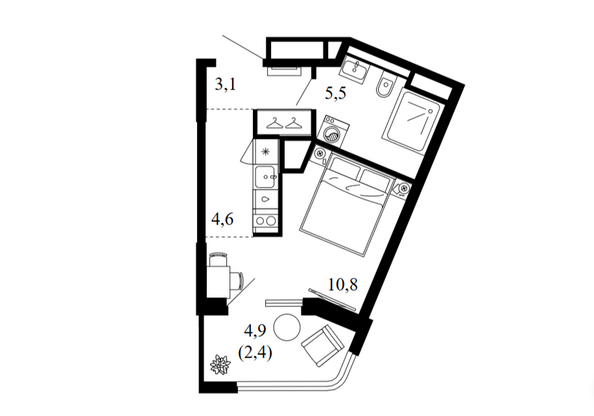 Планировка 1-комн 26,5 м²