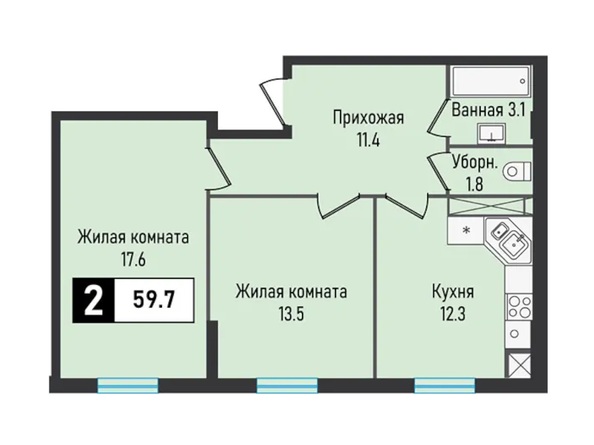 Планировка 2-комн 59,7 м²