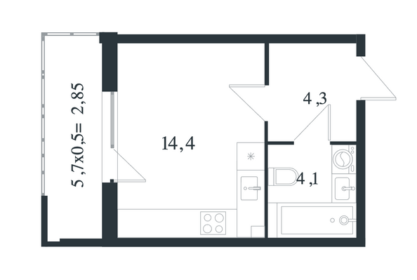 Планировка Студия 25,45, 25,65 м²