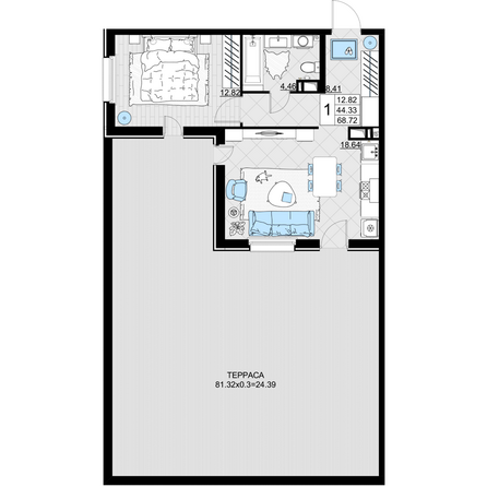 Планировка 1-комн 68,72 м²