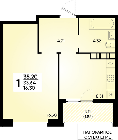 Планировка 1-комн 35,2 м²