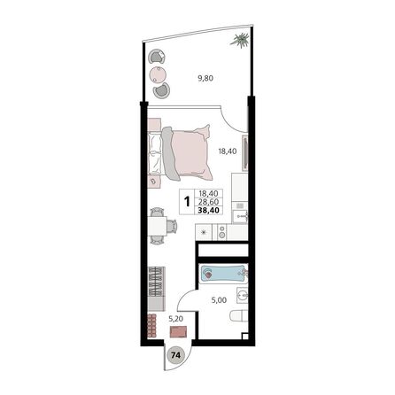Планировка Апартамент 38,3, 38,4 м²