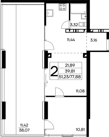 Планировка 2-комн 77,88 м²
