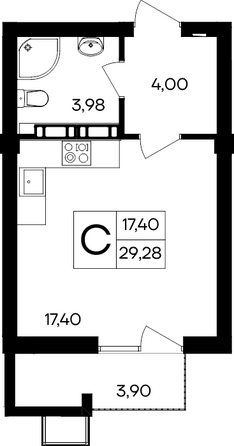 Планировка Студия 29,28 - 30,98 м²
