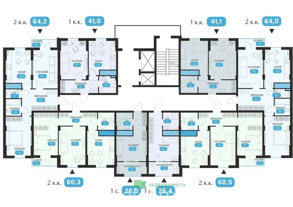 Планировка 2-комн 64 м²