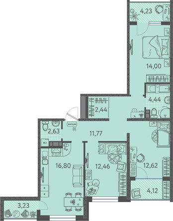 Планировка 3-комн 82,96 м²