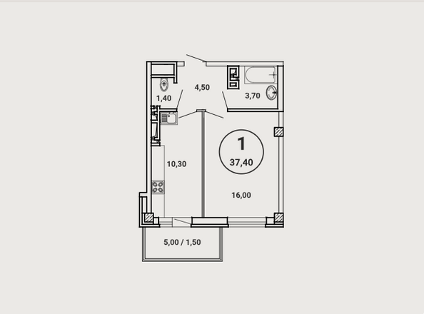 Планировка 1-комн 37,4 м²