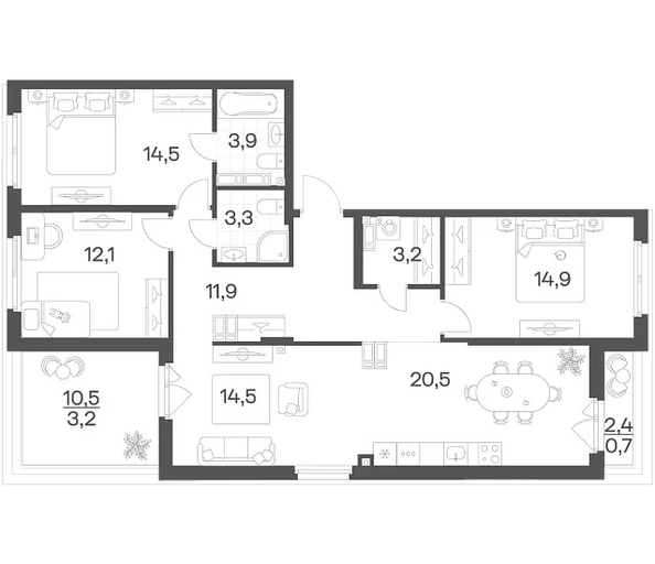 Планировка 4-комн 102,7 м²