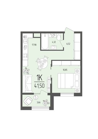 Планировка 1-комн 41,5 м²