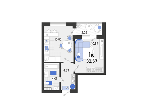 Планировка 1-комн 32,57 м²