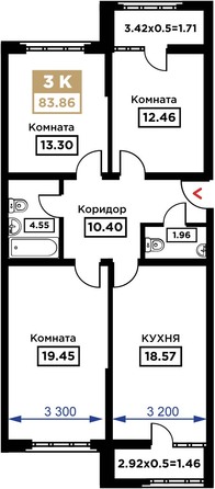 Планировка 3-комн 83,86 м²