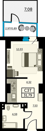 Планировка Студия 31,79 м²