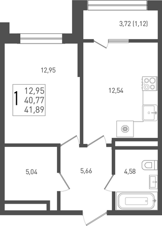 Планировка 1-комн 41,89 м²