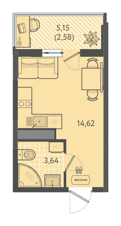 Планировка Студия 20,65, 20,85 м²