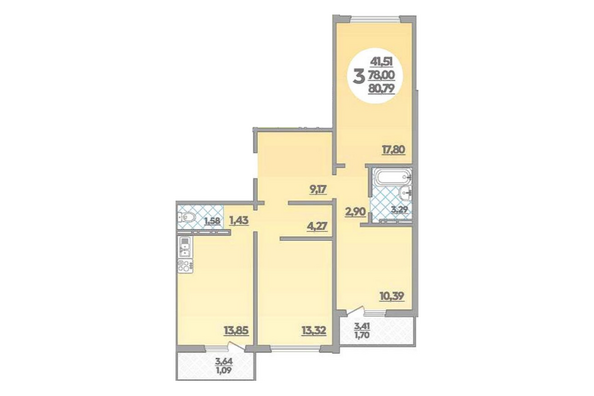 Планировка 3-комн 80,79 м²