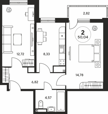 Планировка 2-комн 49,9 - 50,12 м²