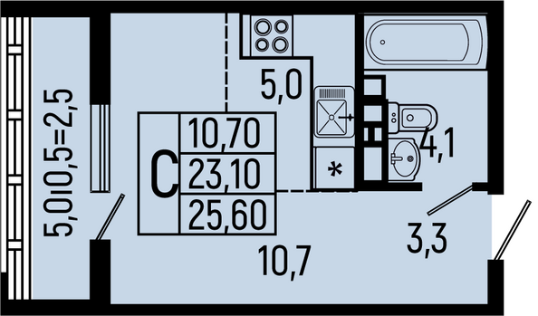 Планировка Студия 25,6 м²