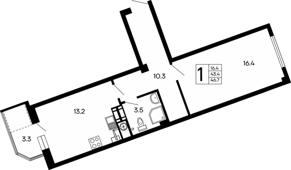 Планировка 1-комн 46,7 м²