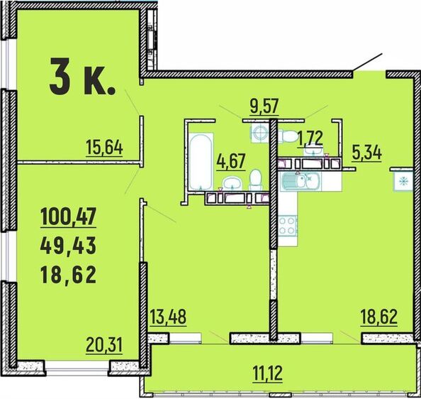 Планировка 3-комн 100,47 м²