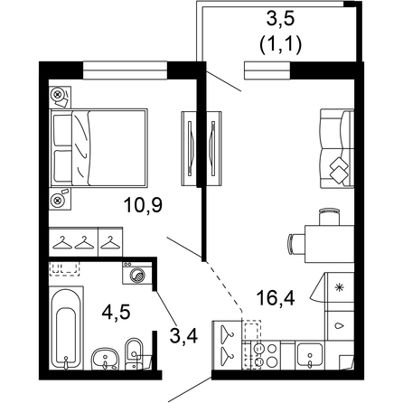 Планировка 1-комн 36,3 м²