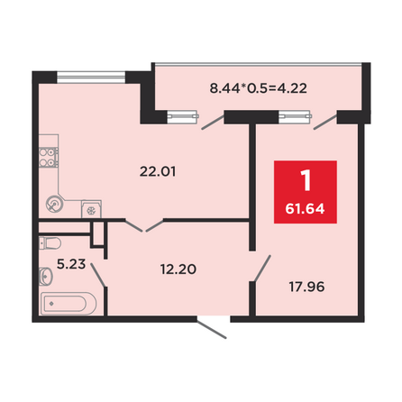 Планировка 1-комн 61,64 м²