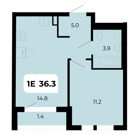 Планировка 1-комн 36,3 м²