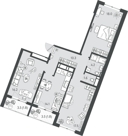 Планировка 3-комн 85,5 м²