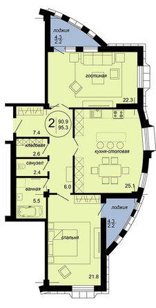 Планировка 2-комн 95,3 м²