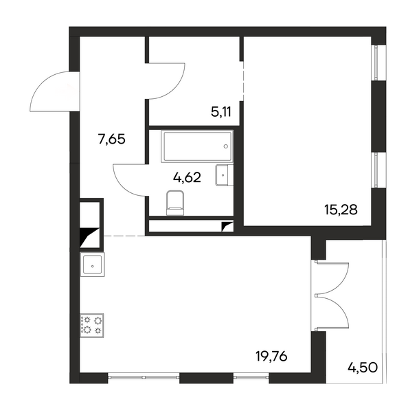 Планировка 1-комн 56,92 м²
