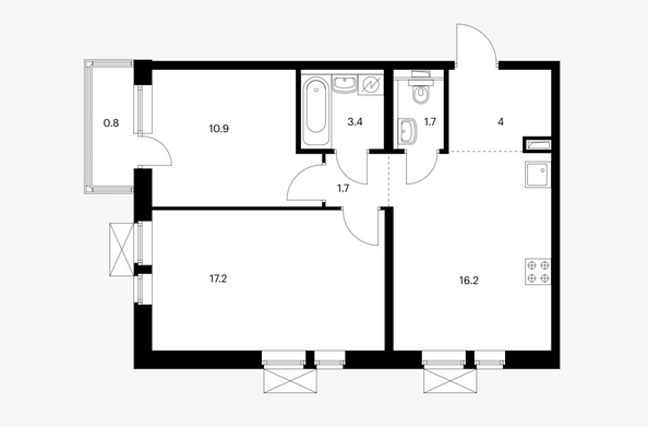 Планировка 2-комн 55,9 м²