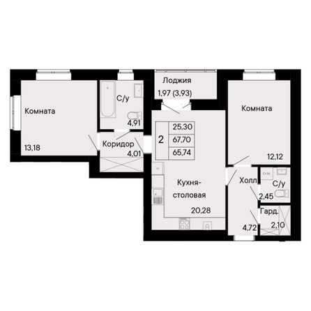 Планировка 2-комн 65,74 м²