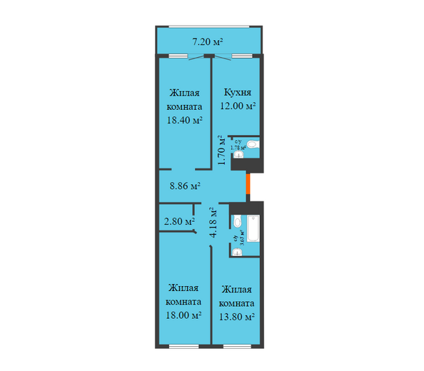 Планировка 2-комн 88,79 м²