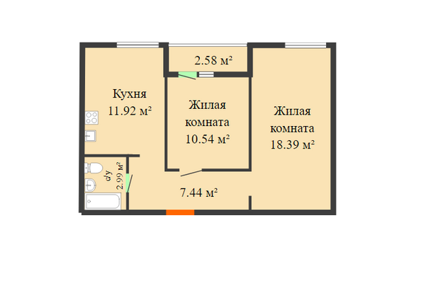 Планировка 2-комн 57,57 м²