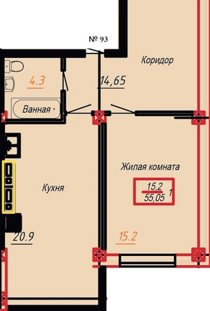 Планировка 1-комн 55,05 м²