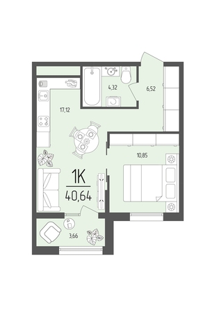 Планировка 1-комн 40,64 м²