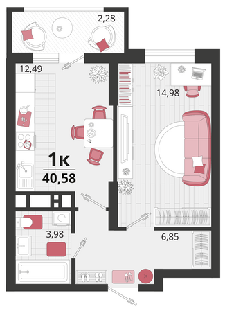 Планировка 1-комн 40,58 м²