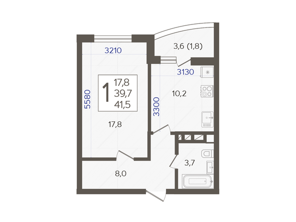 Планировка 1-комн 41,5 м²