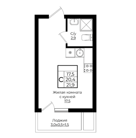 Планировка Студия 21,9 м²