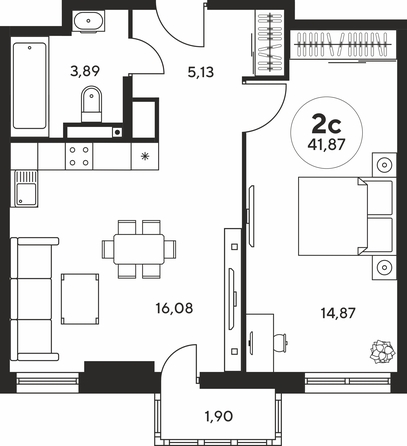 Планировка 2-комн 41,73 - 41,98 м²