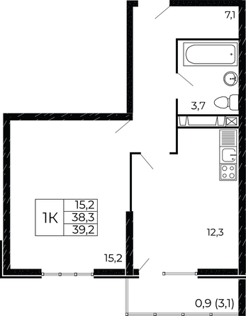 Планировка 1-комн 39,2 м²