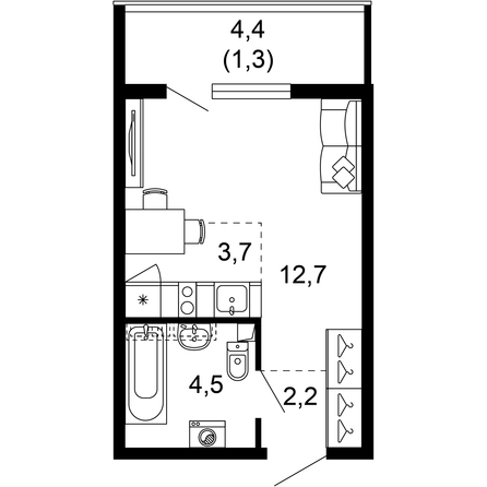 Планировка 1-комн 24,4 м²