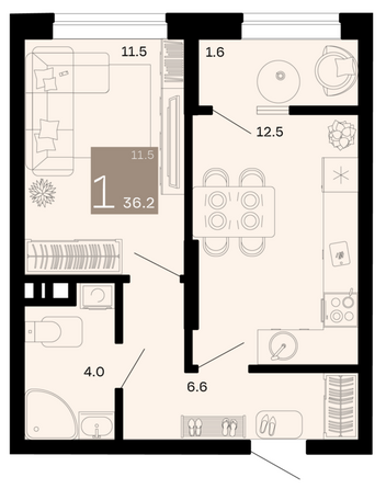 Планировка 1-комн 36,2 м²