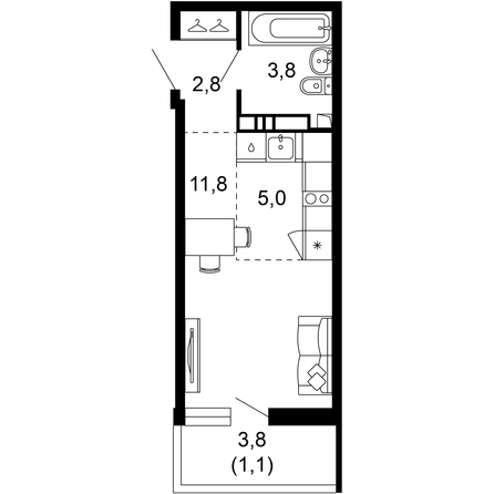 Планировка 1-комн 24,5 м²