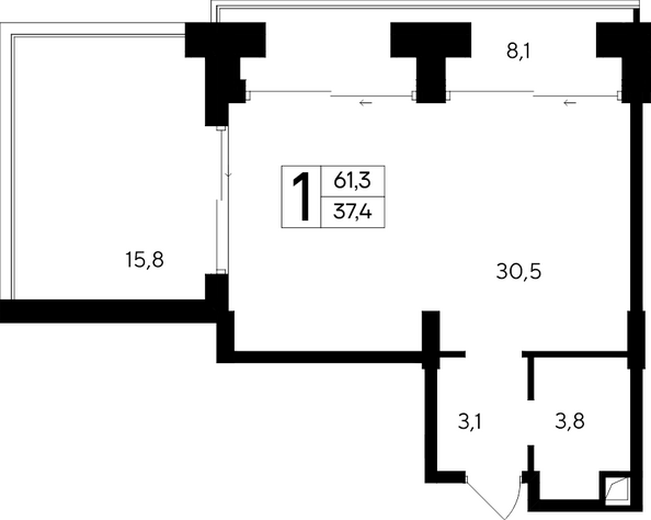 Планировка Апартамент 61,3, 62,5 м²