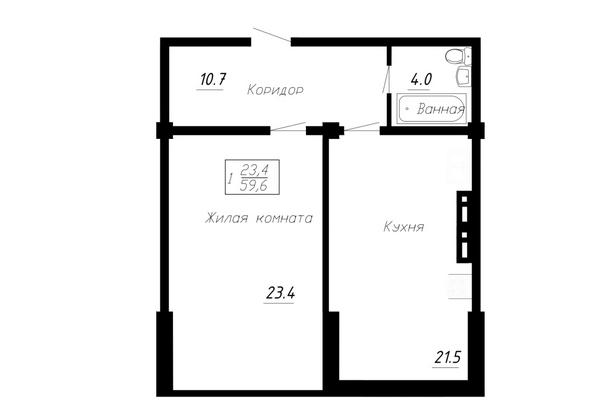 Планировка 1-комн 59,6 м²